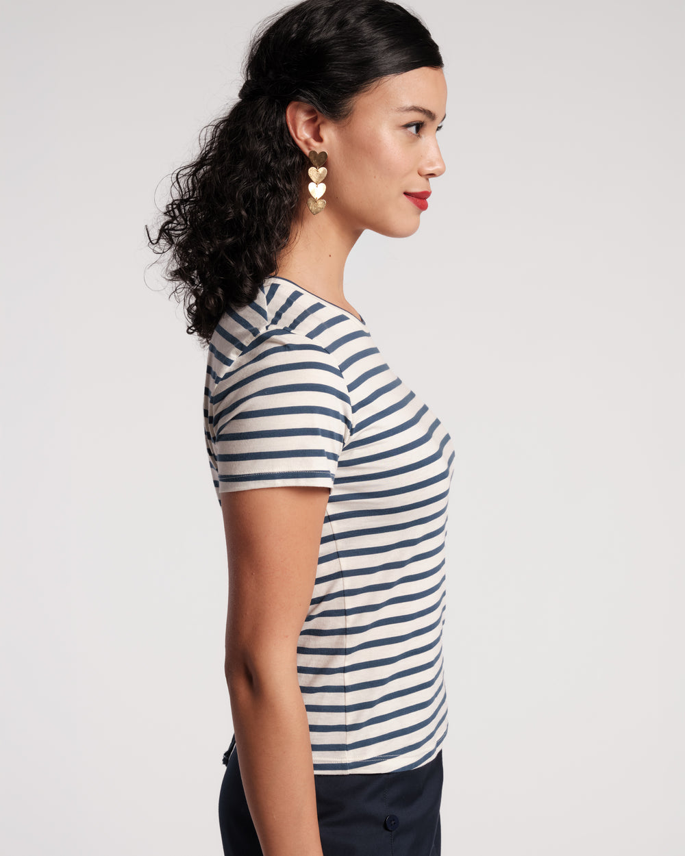 Super Striped Baby Tee - Oyster/Navy Shirt Frances Valentine
