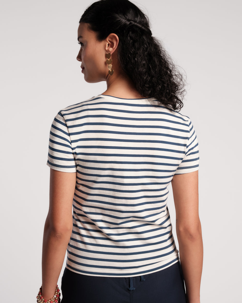 Super Striped Baby Tee - Oyster/Navy Shirt Frances Valentine
