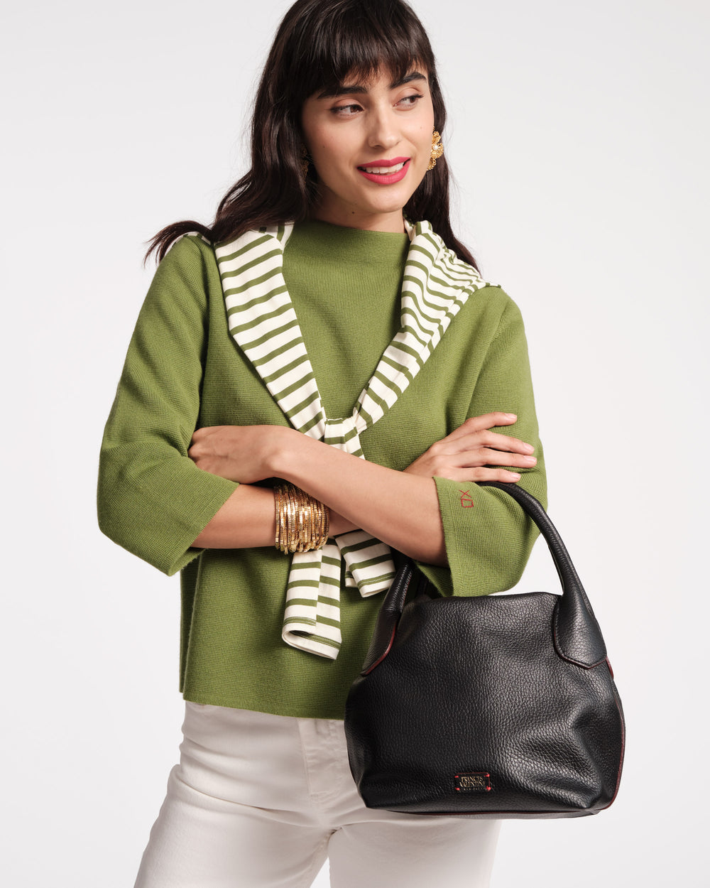 Mini Sweet Pea - Tumbled Leather Black Small Tote Frances Valentine