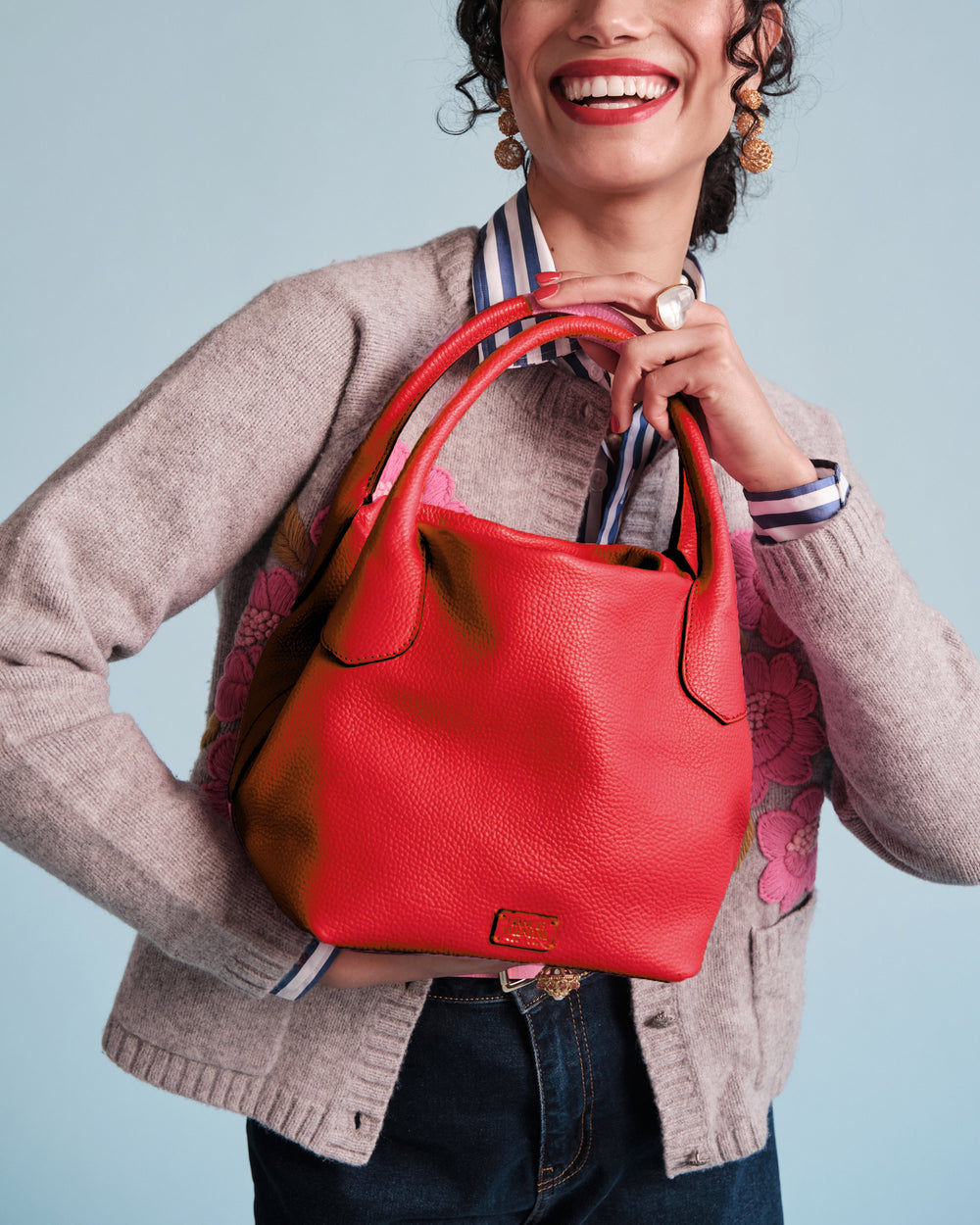 Mini Sweet Pea - Tumbled Leather Red Small Tote Frances Valentine