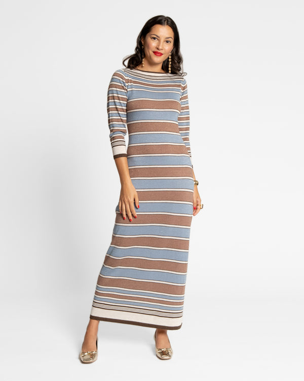 Bianca Maxi Dress - Blue Brown Dresses Frances Valentine