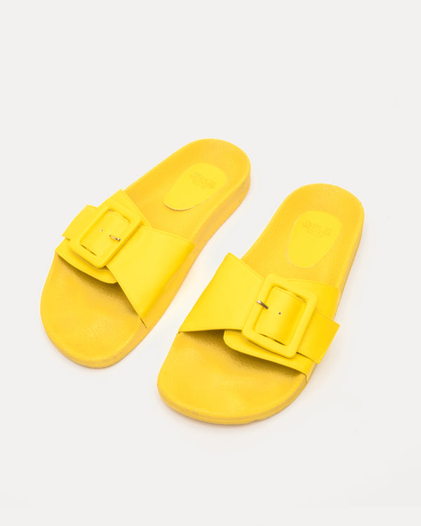 Daisy Slide - Vegan Leather Yellow Sandals Frances Valentine
