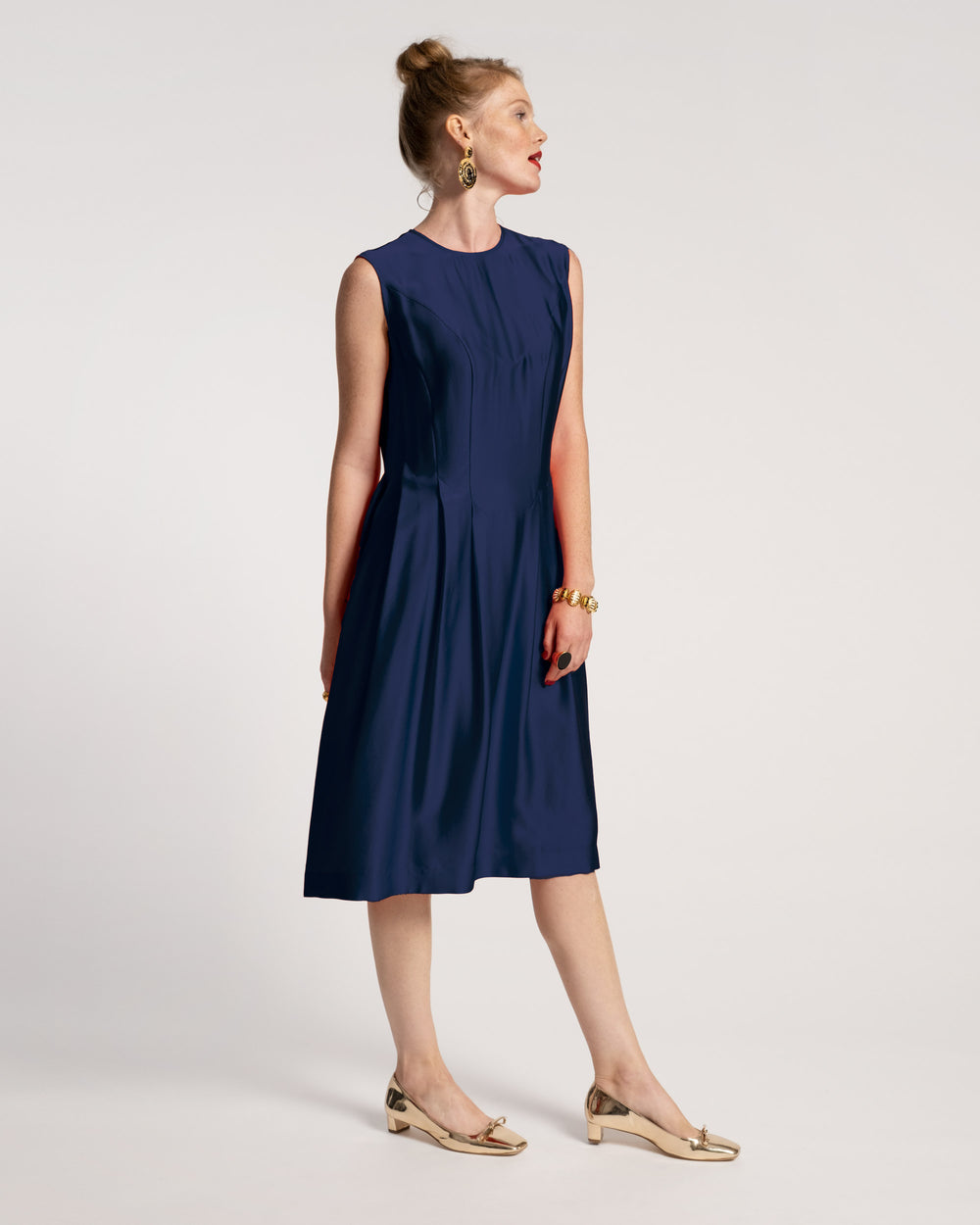 Florencia Dress Silk - Navy Dresses Frances Valentine