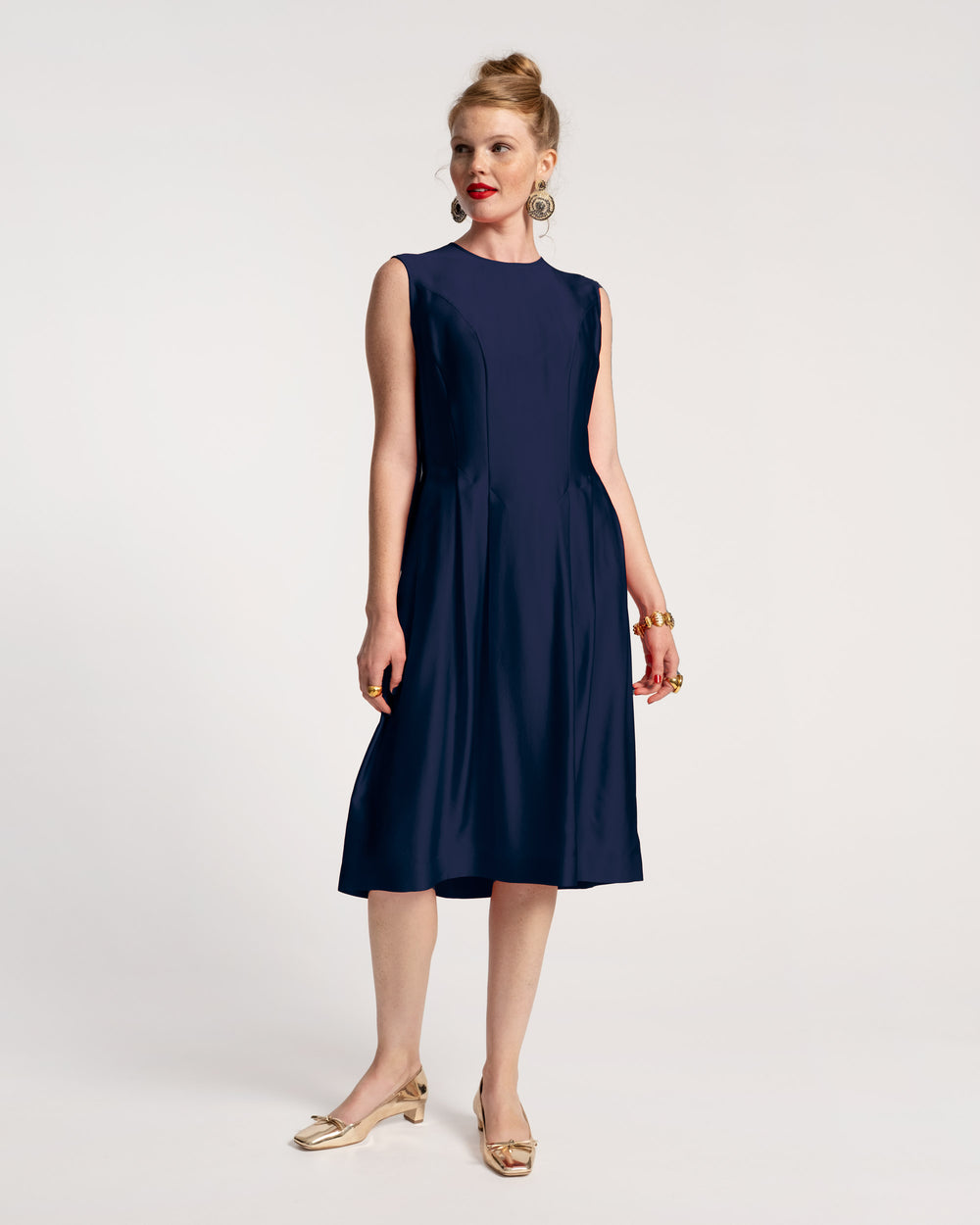 Florencia Dress Silk - Navy Dresses Frances Valentine