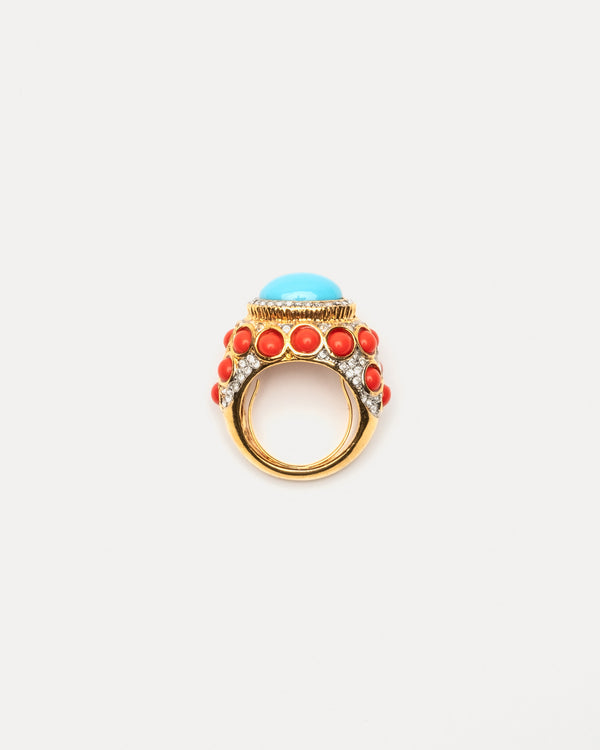 Turquoise Cabochon Ring - Coral Ring KJL