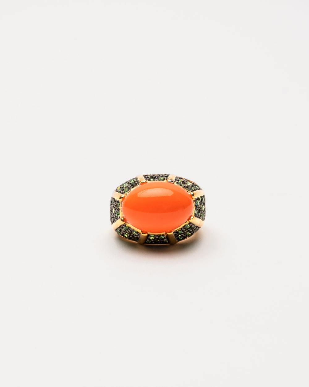 Domed Cabochon Ring Coral Green Ring KJL