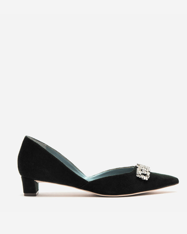 Paula Mini Block Heel - Velvet Black Heels Frances Valentine