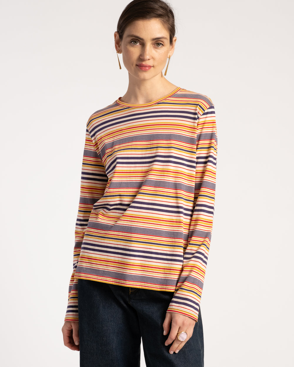 Long Sleeve Striped Shirt - Regatta Stripe Navy Yellow Tops Frances Valentine