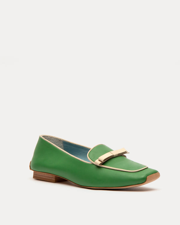 Suzanne Loafer Leather Green Oyster Loafers Frances Valentine