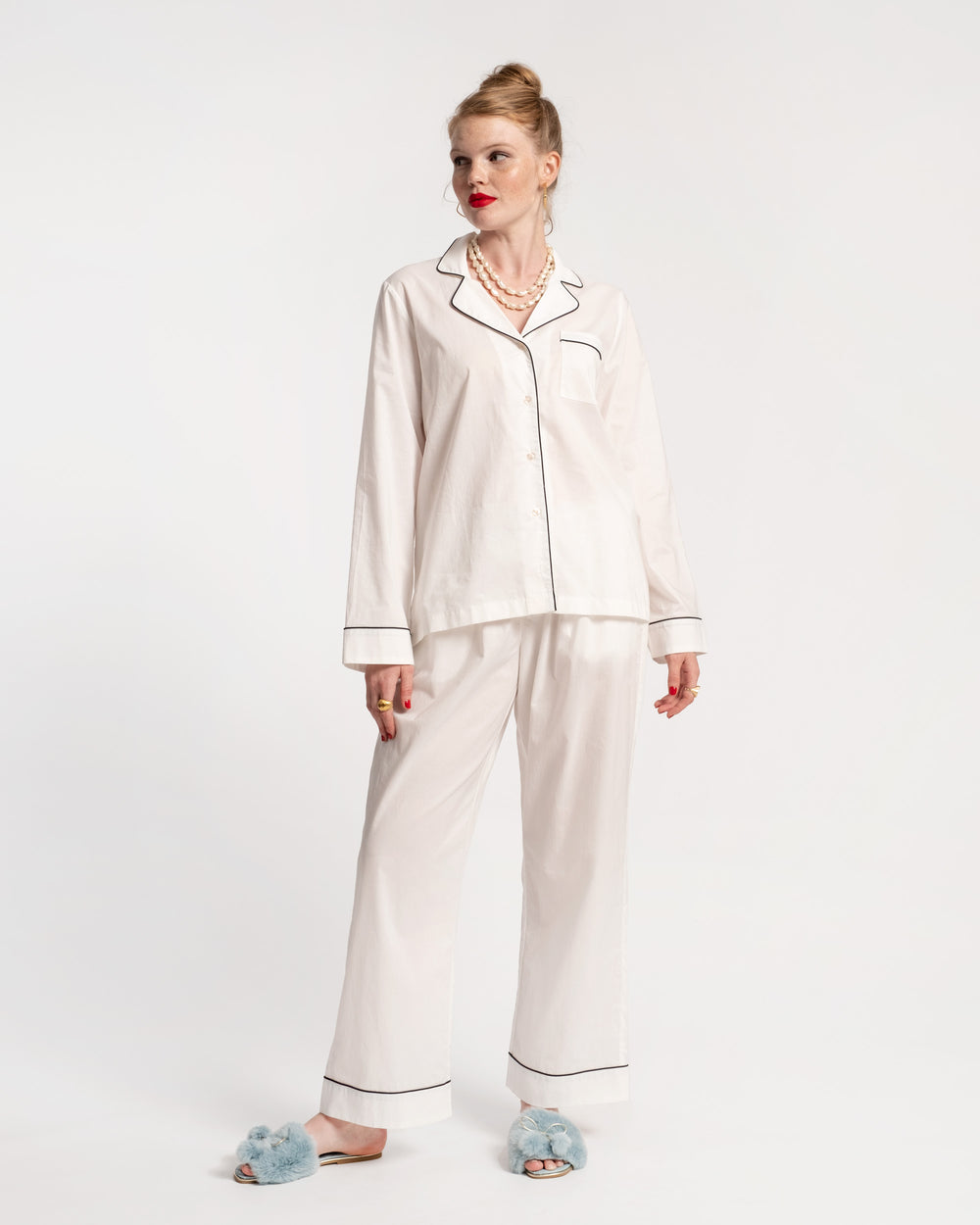 Teddy Pajama Top White Navy Pajamas Frances Valentine