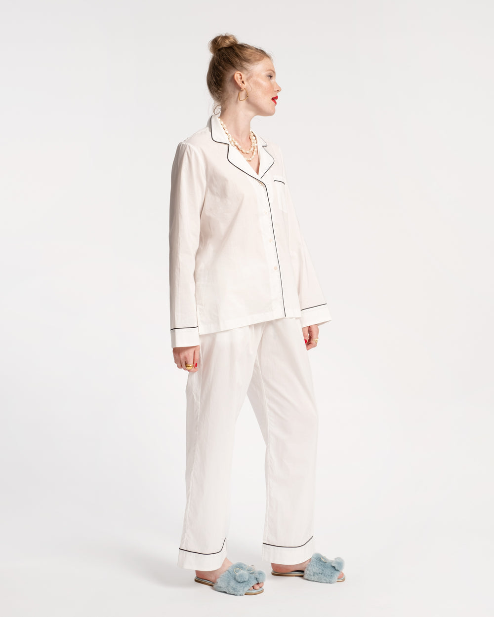 Teddy Pajama Pant White Navy Pajamas Frances Valentine