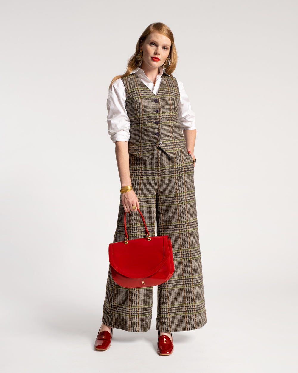 Zoey Belted Pant - Houndstooth Wool Pants Frances Valentine