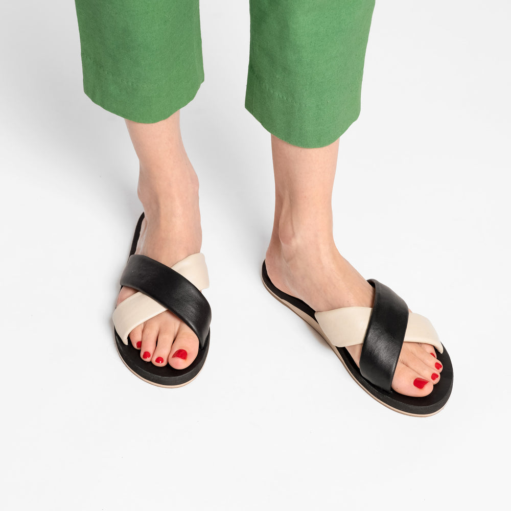 Criss Cross Cloud Slide - Black Oyster Sandals Frances Valentine