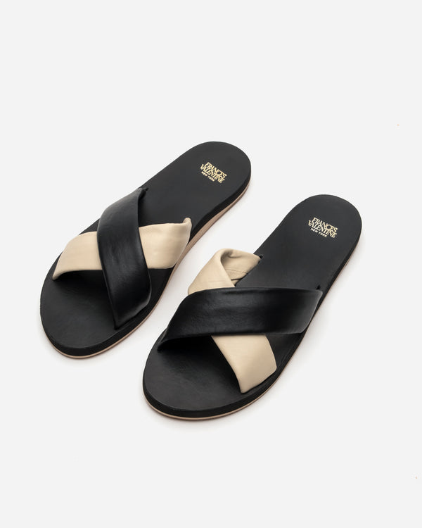 Criss Cross Cloud Slide - Black Oyster Sandals Frances Valentine