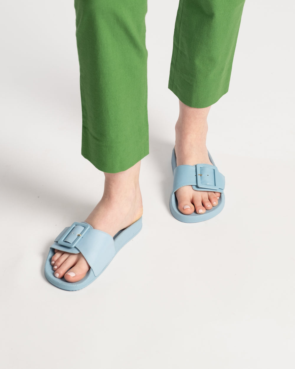 Daisy Slide - Vegan Leather Light Blue Sandals Frances Valentine