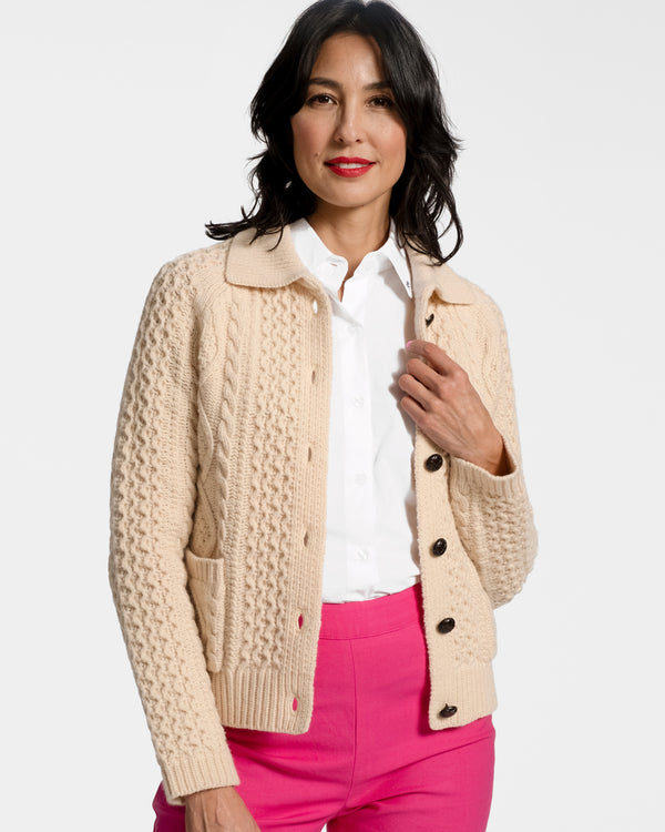 Wool Fisherman Cardigan Sweater - Natural Sweater Frances Valentine