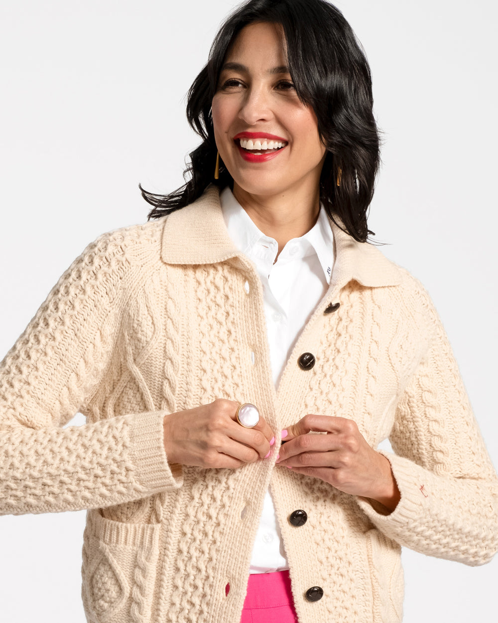 Wool Fisherman Cardigan Sweater - Natural Sweater Frances Valentine