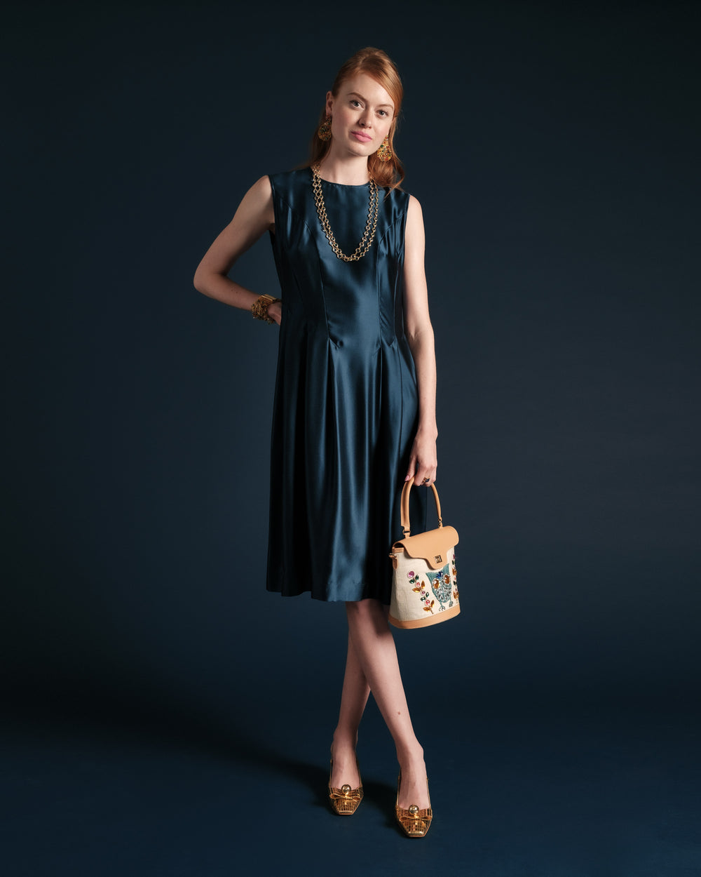 Florencia Dress Silk - Navy Dresses Frances Valentine