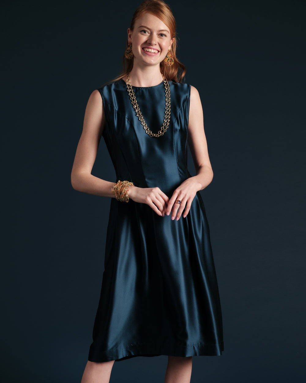 Florencia Dress Silk - Navy Dresses Frances Valentine