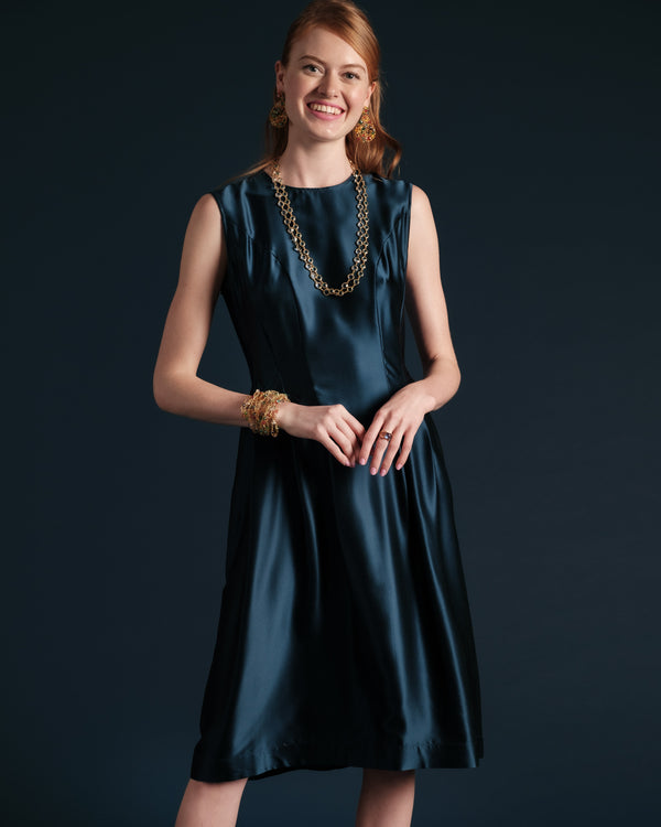 Florencia Dress Silk - Navy Dresses Frances Valentine