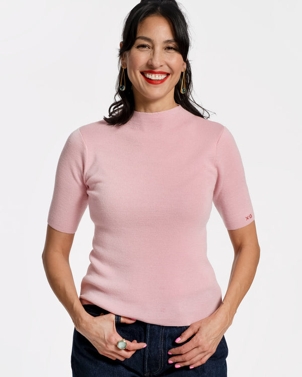 Marie Merino Mock Neck - Pink Tops Frances Valentine