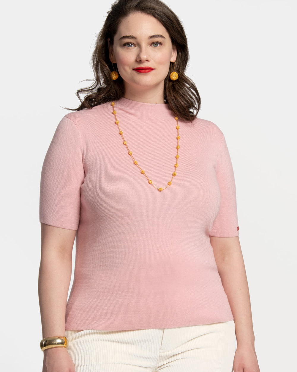 Marie Merino Mock Neck - Pink Tops Frances Valentine