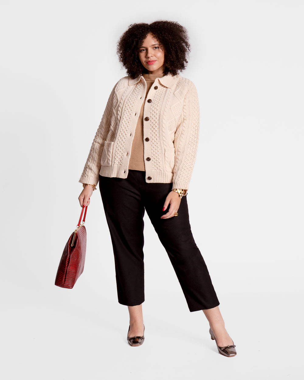Wool Fisherman Cardigan Sweater - Natural Sweater Frances Valentine