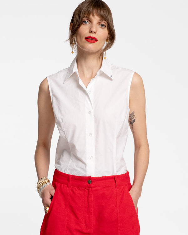 Lizzie Pointed Collar Shell - White Tops Frances Valentine
