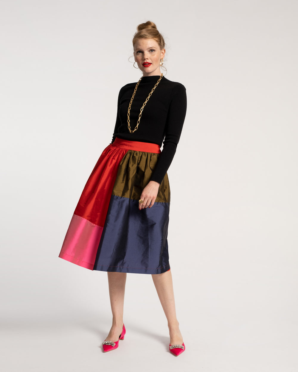 Barbara Midi Skirt - Colorblock Skirts Frances Valentine