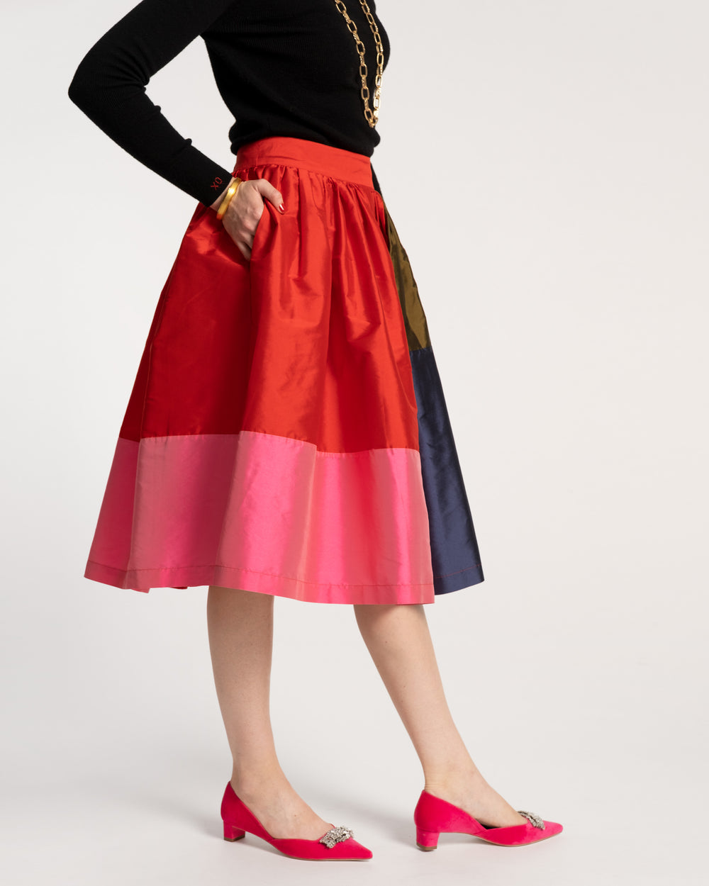 Barbara Midi Skirt - Colorblock Skirts Frances Valentine