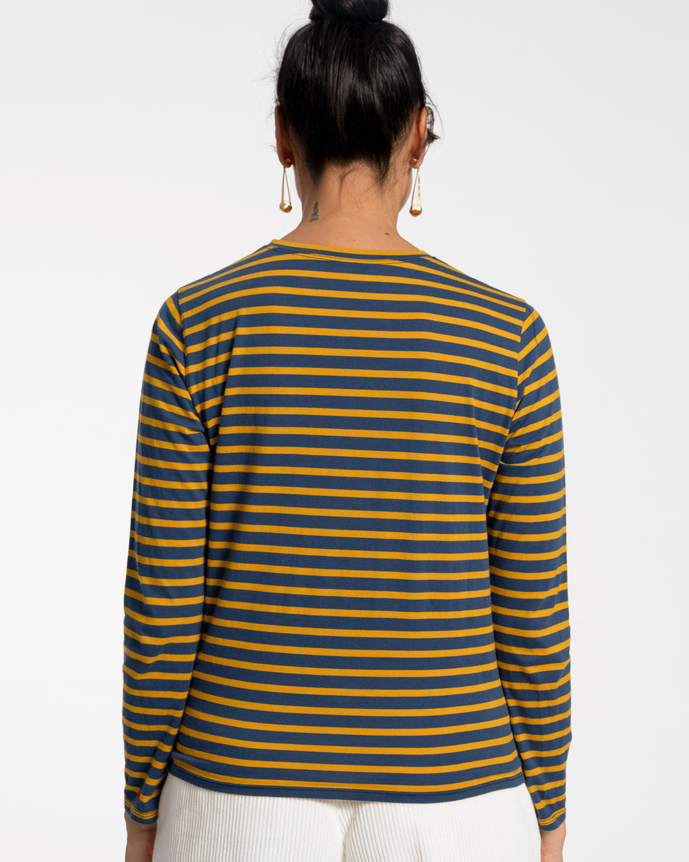 Long Sleeve Striped Shirt - Mustard Navy Tops Frances Valentine
