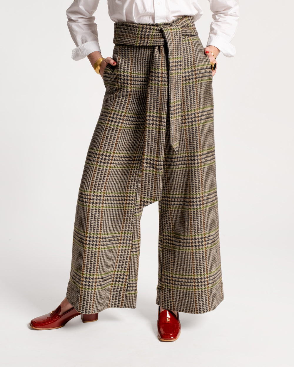 Zoey Belted Pant - Houndstooth Wool Pants Frances Valentine